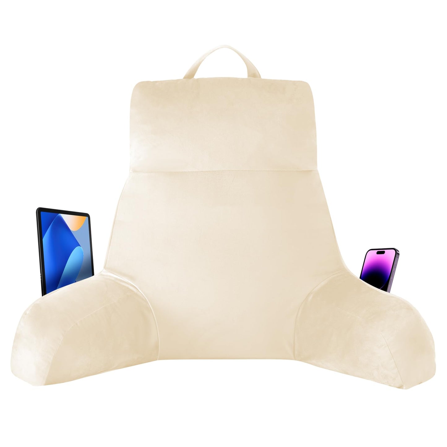 Kaymarli 18-Inch Shredded Memory Foam Reading Pillow with Arms, Velvet Bed Rest Back Support Pillow with Side Pocket