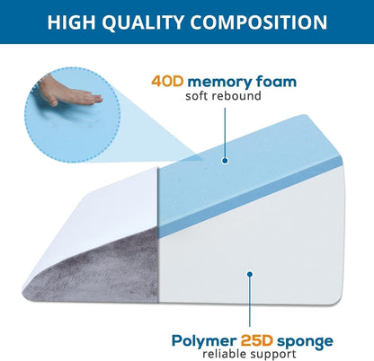 Kaymarli 24-Inch Memory Foam Bed Wedge Pillow with 30-Degree Incline, Ergonomic Back and Leg Support Pillow with Washable Cover