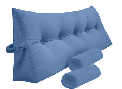 Kaymarli Queen Size Velvet Headboard Wedge Pillow Set with 2 Detachable Neck Rolls and Removable Washable Cover