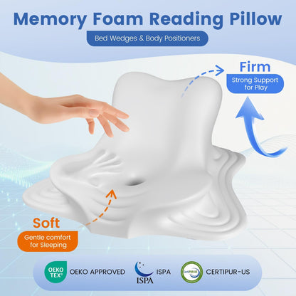 Kaymarli Memory Foam Wedge Reading Pillow with Cooling Ice Silk Cover, Dual-Usage Bed Rest Support Pillow