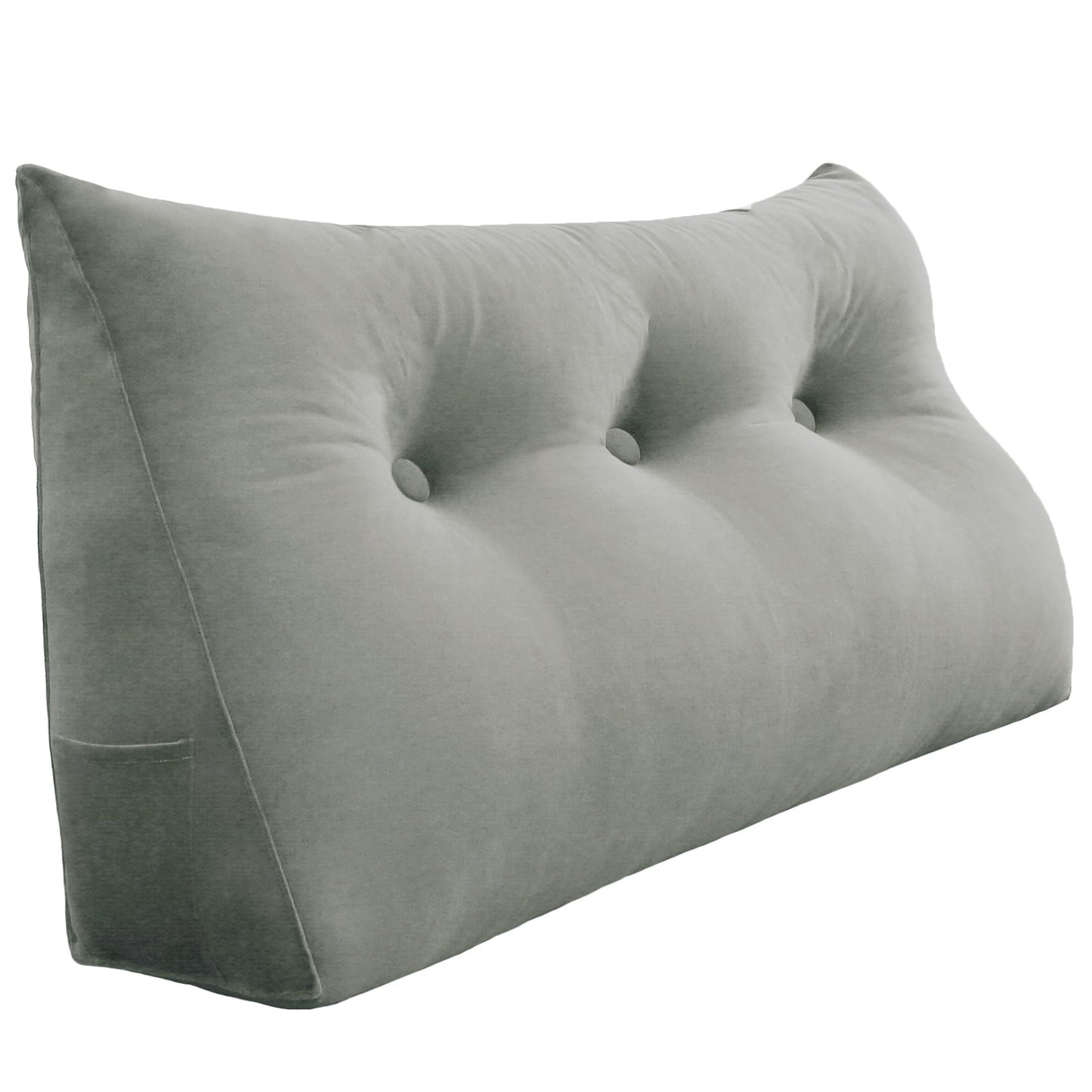 Kaymarli Queen Size Wedge Headboard Pillow with Side Pockets, Velvet Back Support Reading Pillow with Removable Washable Cover