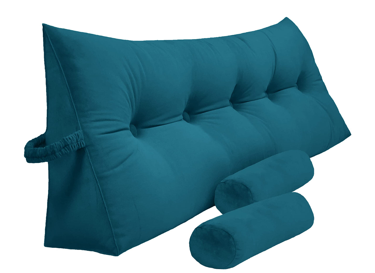 Kaymarli Queen Size Velvet Headboard Wedge Pillow Set with 2 Detachable Neck Rolls and Removable Washable Cover