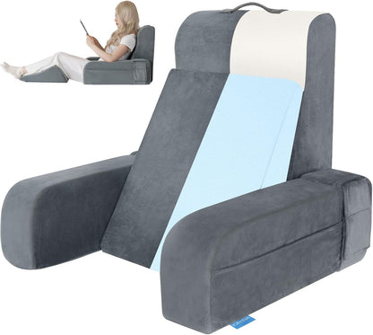 Kaymarli Adjustable Reading Pillow with Convertible Backrest, Memory Foam Bed Rest Pillow with Removable Arms and Side Pockets