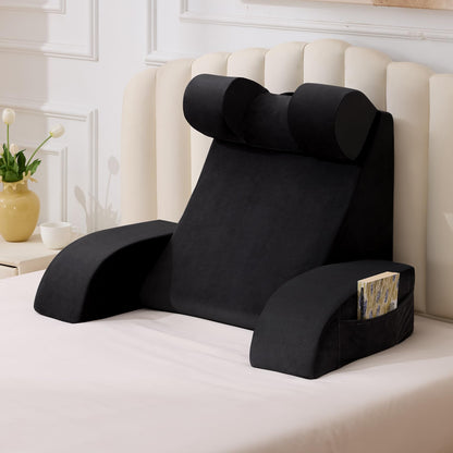 Kaymarli Medium Foam Reading Pillow with Detachable Arms and Headrest, Bed Rest Back Support Pillow with Side Pockets