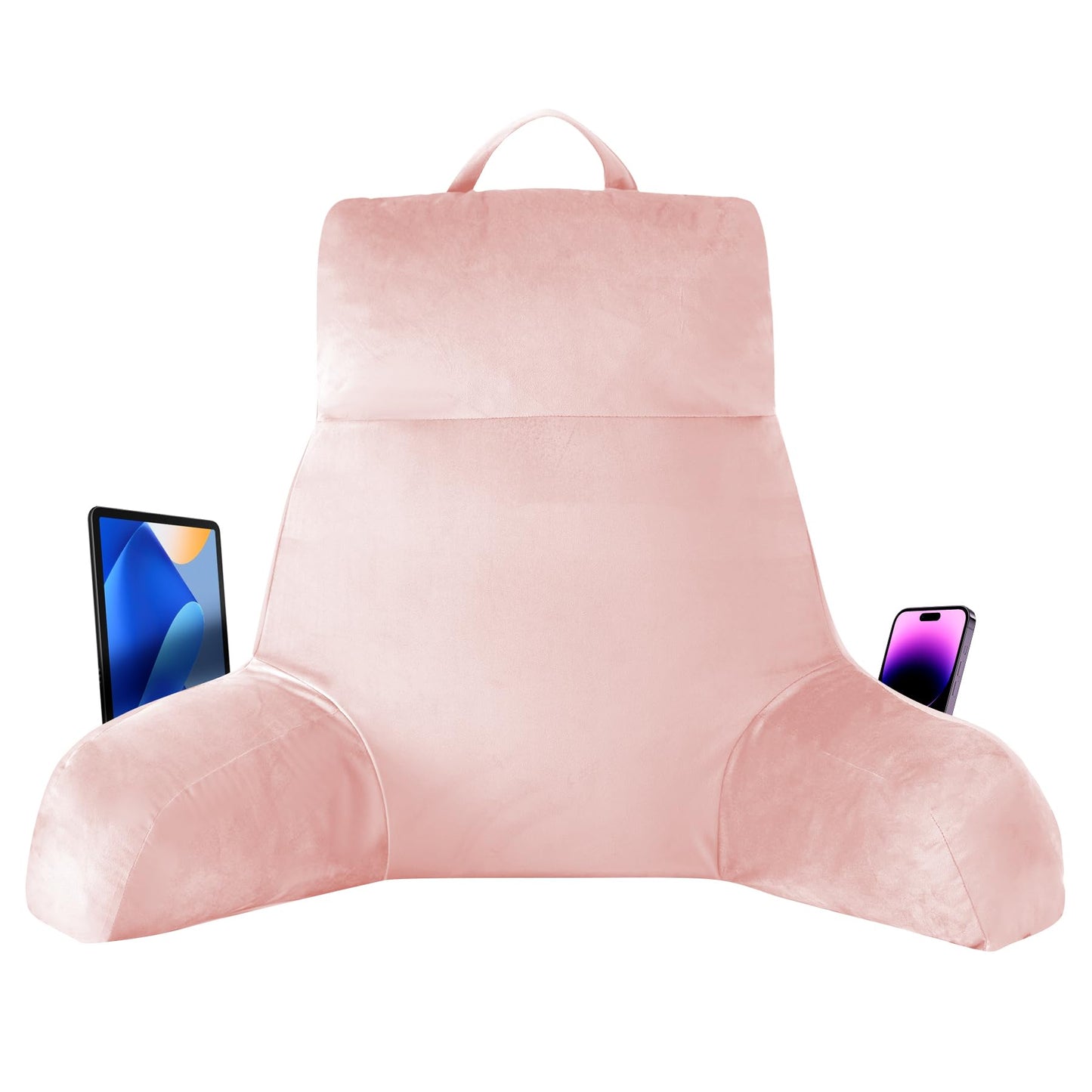 Kaymarli 18-Inch Shredded Memory Foam Reading Pillow with Arms, Velvet Bed Rest Back Support Pillow with Side Pocket