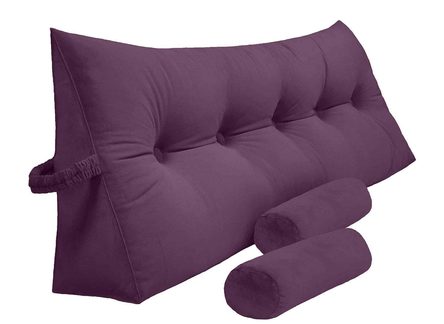 Kaymarli Queen Size Velvet Headboard Wedge Pillow Set with 2 Detachable Neck Rolls and Removable Washable Cover