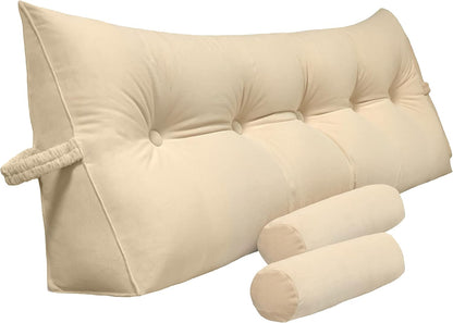 Kaymarli Queen Size Velvet Headboard Wedge Pillow Set with 2 Detachable Neck Rolls and Removable Washable Cover