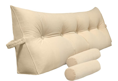 Kaymarli Queen Size Velvet Headboard Wedge Pillow Set with 2 Detachable Neck Rolls and Removable Washable Cover