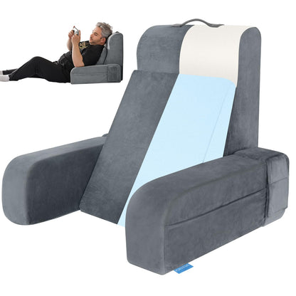 Kaymarli Adjustable Reading Pillow with Convertible Backrest, Memory Foam Bed Rest Pillow with Removable Arms and Side Pockets