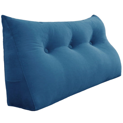 Kaymarli Queen Size Wedge Headboard Pillow with Side Pockets, Velvet Back Support Reading Pillow with Removable Washable Cover