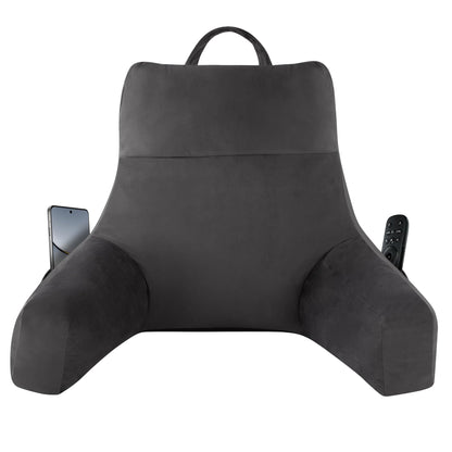 Kaymarli 18-Inch Shredded Memory Foam Reading Pillow with Arms, Velvet Bed Rest Back Support Pillow with Side Pocket