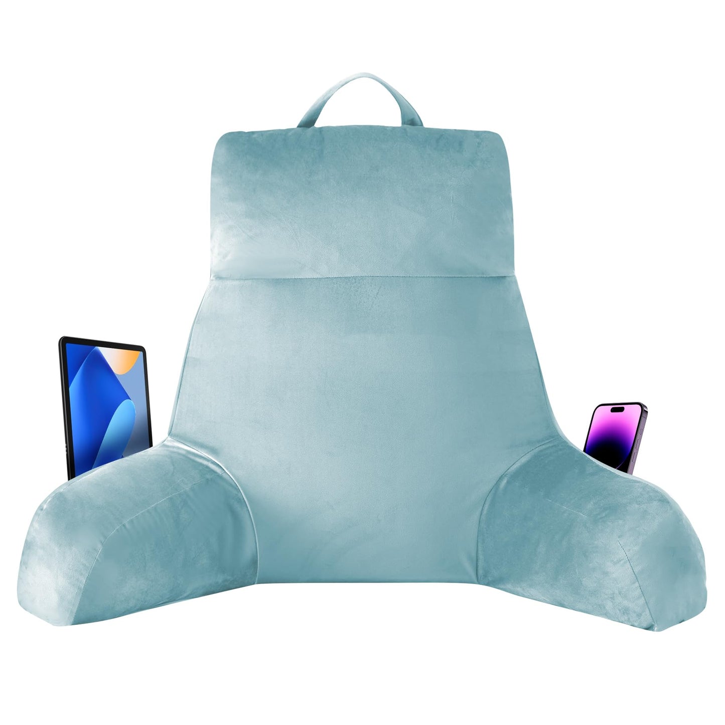 Kaymarli 18-Inch Shredded Memory Foam Reading Pillow with Arms, Velvet Bed Rest Back Support Pillow with Side Pocket