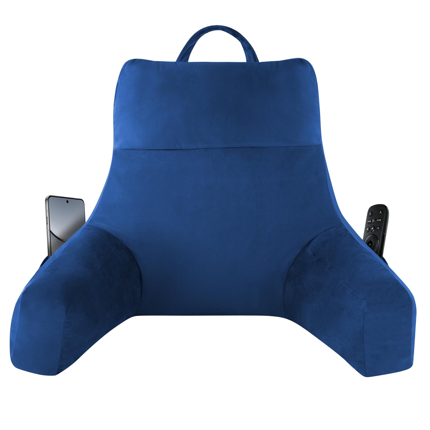 Kaymarli 18-Inch Shredded Memory Foam Reading Pillow with Arms, Velvet Bed Rest Back Support Pillow with Side Pocket