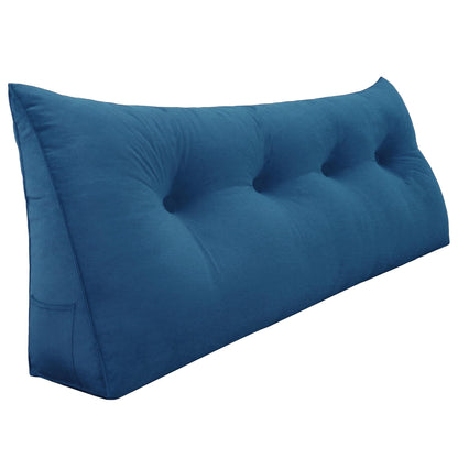 Kaymarli Queen Size Wedge Headboard Pillow with Side Pockets, Velvet Back Support Reading Pillow with Removable Washable Cover