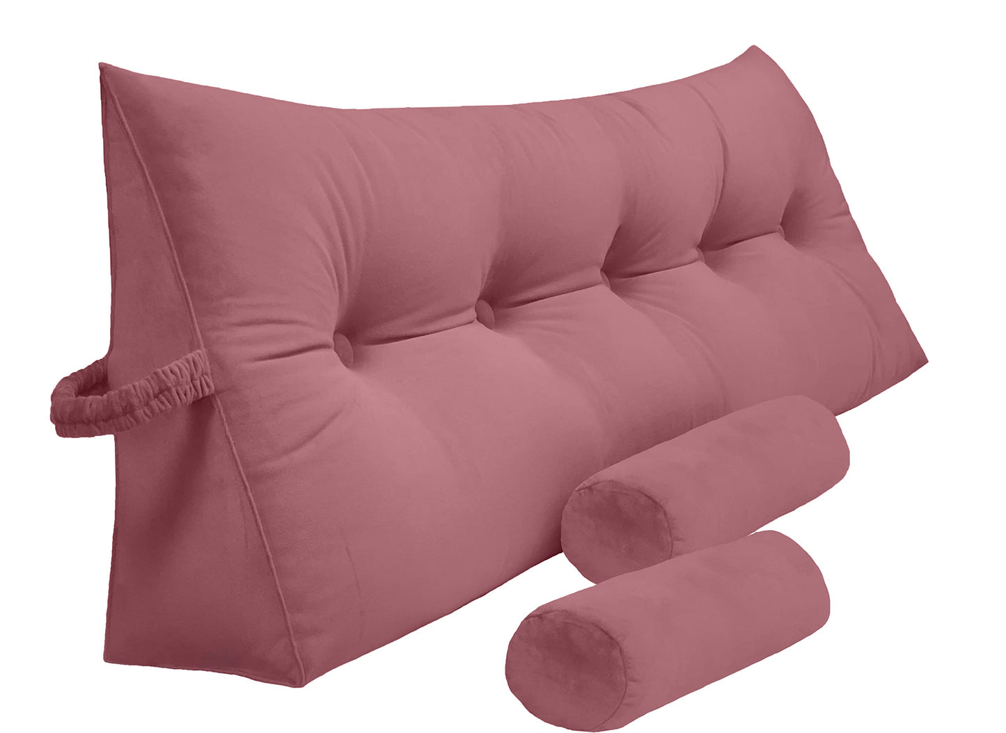 Kaymarli Queen Size Velvet Headboard Wedge Pillow Set with 2 Detachable Neck Rolls and Removable Washable Cover