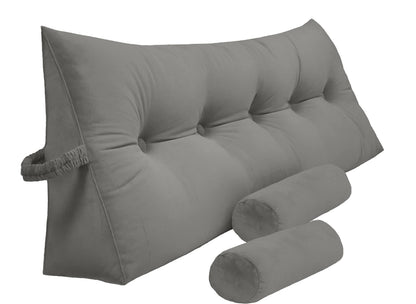 Kaymarli Queen Size Velvet Headboard Wedge Pillow Set with 2 Detachable Neck Rolls and Removable Washable Cover