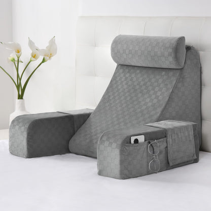 Kaymarli 19-Inch Wedge Reading Pillow with Removable Arms, Bed Rest Back Support Pillow with Side Pockets