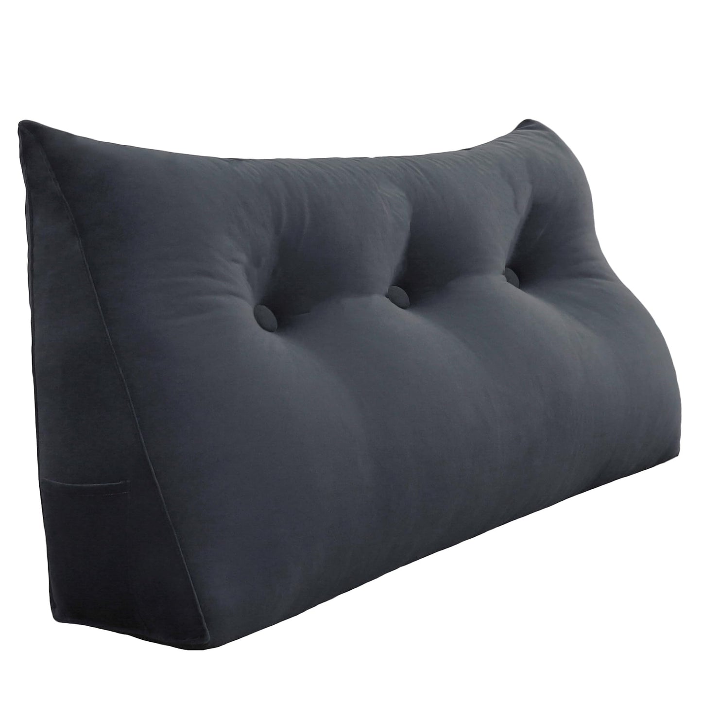 Kaymarli Queen Size Wedge Headboard Pillow with Side Pockets, Velvet Back Support Reading Pillow with Removable Washable Cover