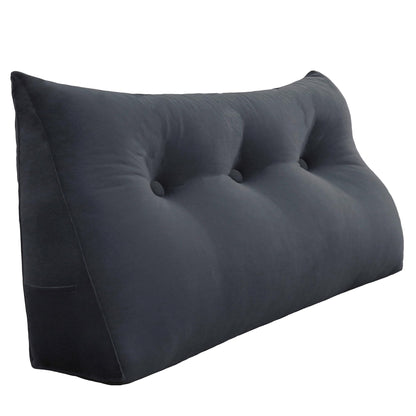 Kaymarli Queen Size Wedge Headboard Pillow with Side Pockets, Velvet Back Support Reading Pillow with Removable Washable Cover