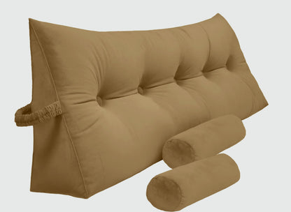 Kaymarli Queen Size Velvet Headboard Wedge Pillow Set with 2 Detachable Neck Rolls and Removable Washable Cover