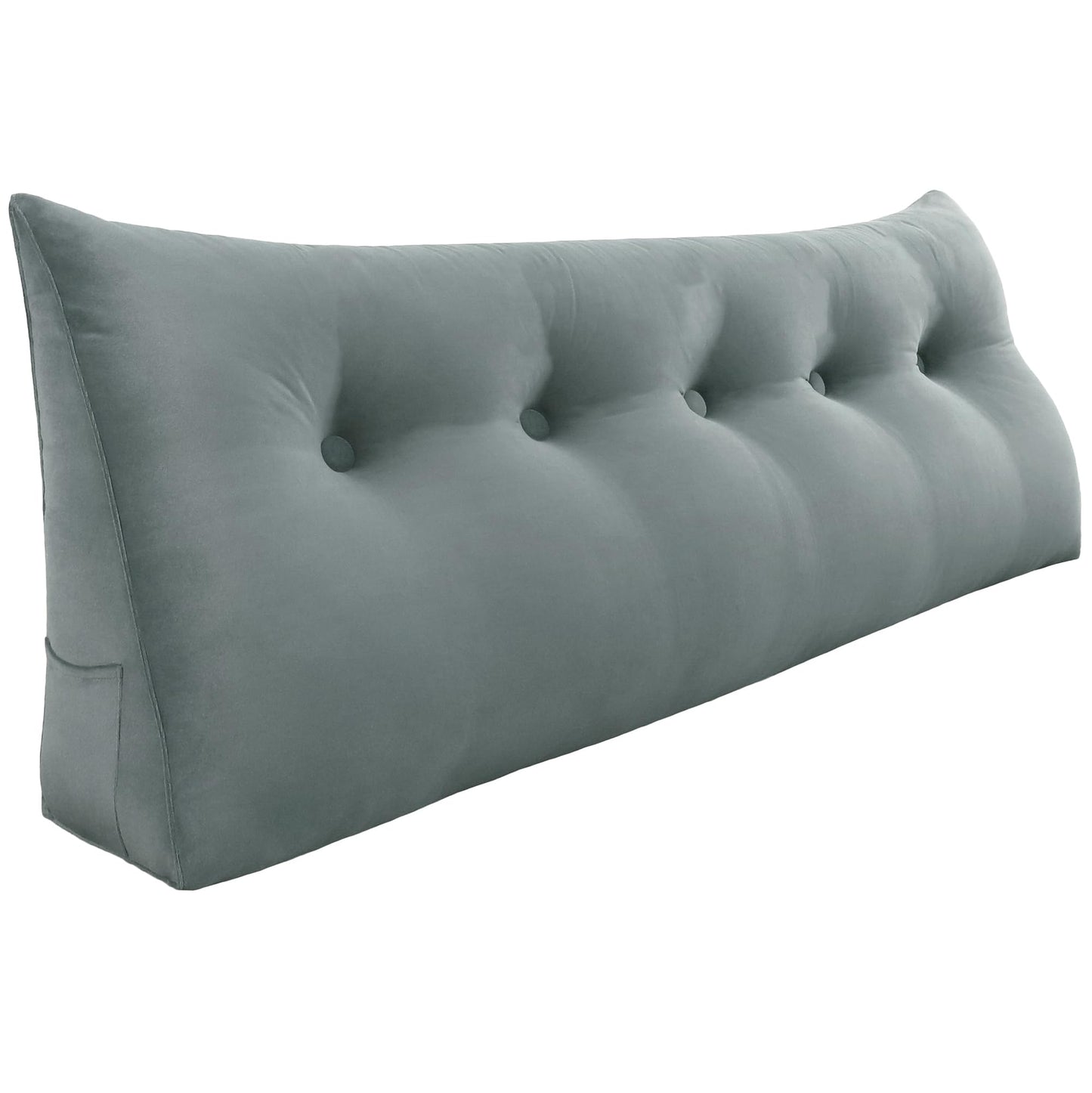 Kaymarli Queen Size Wedge Headboard Pillow with Side Pockets, Velvet Back Support Reading Pillow with Removable Washable Cover