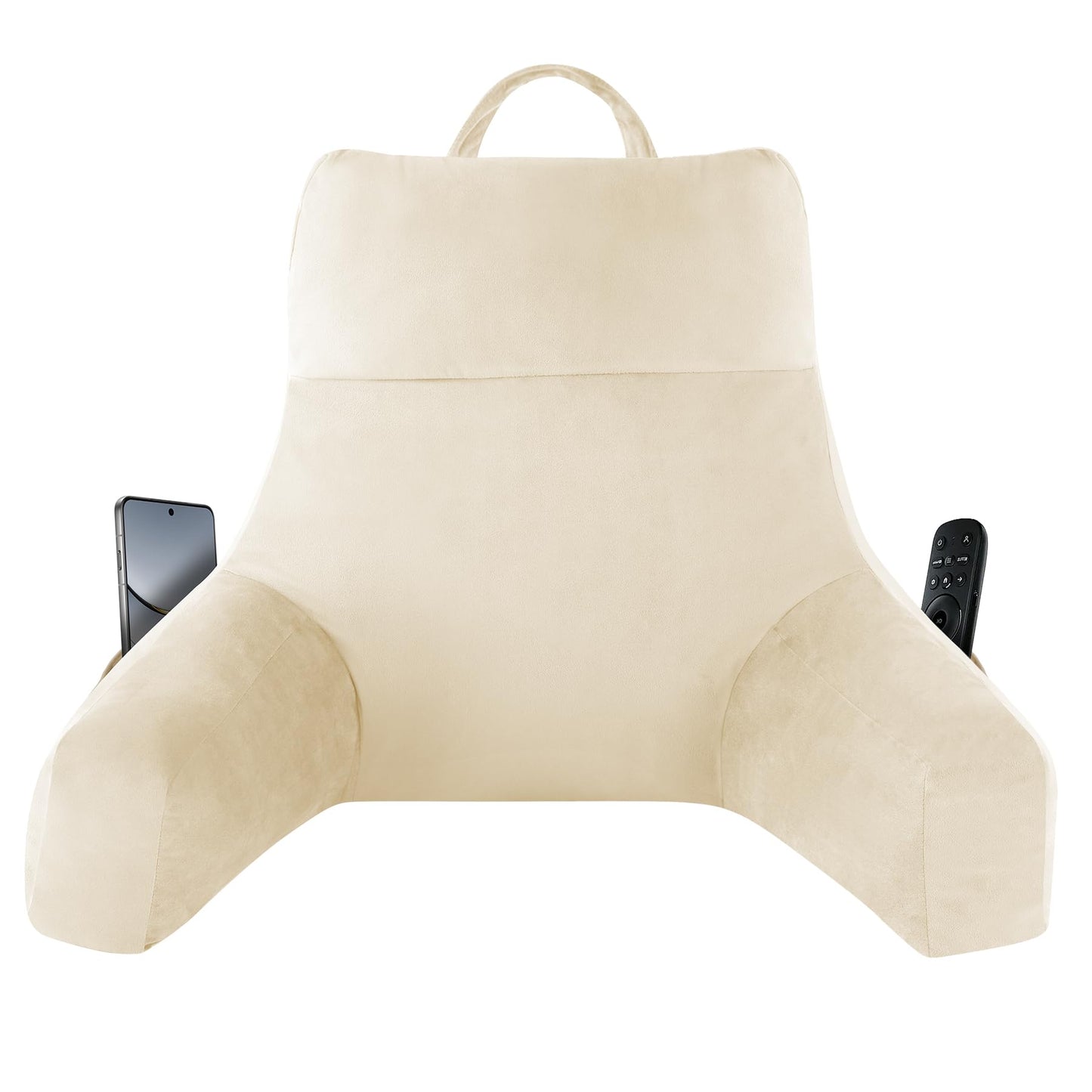 Kaymarli 18-Inch Shredded Memory Foam Reading Pillow with Arms, Velvet Bed Rest Back Support Pillow with Side Pocket