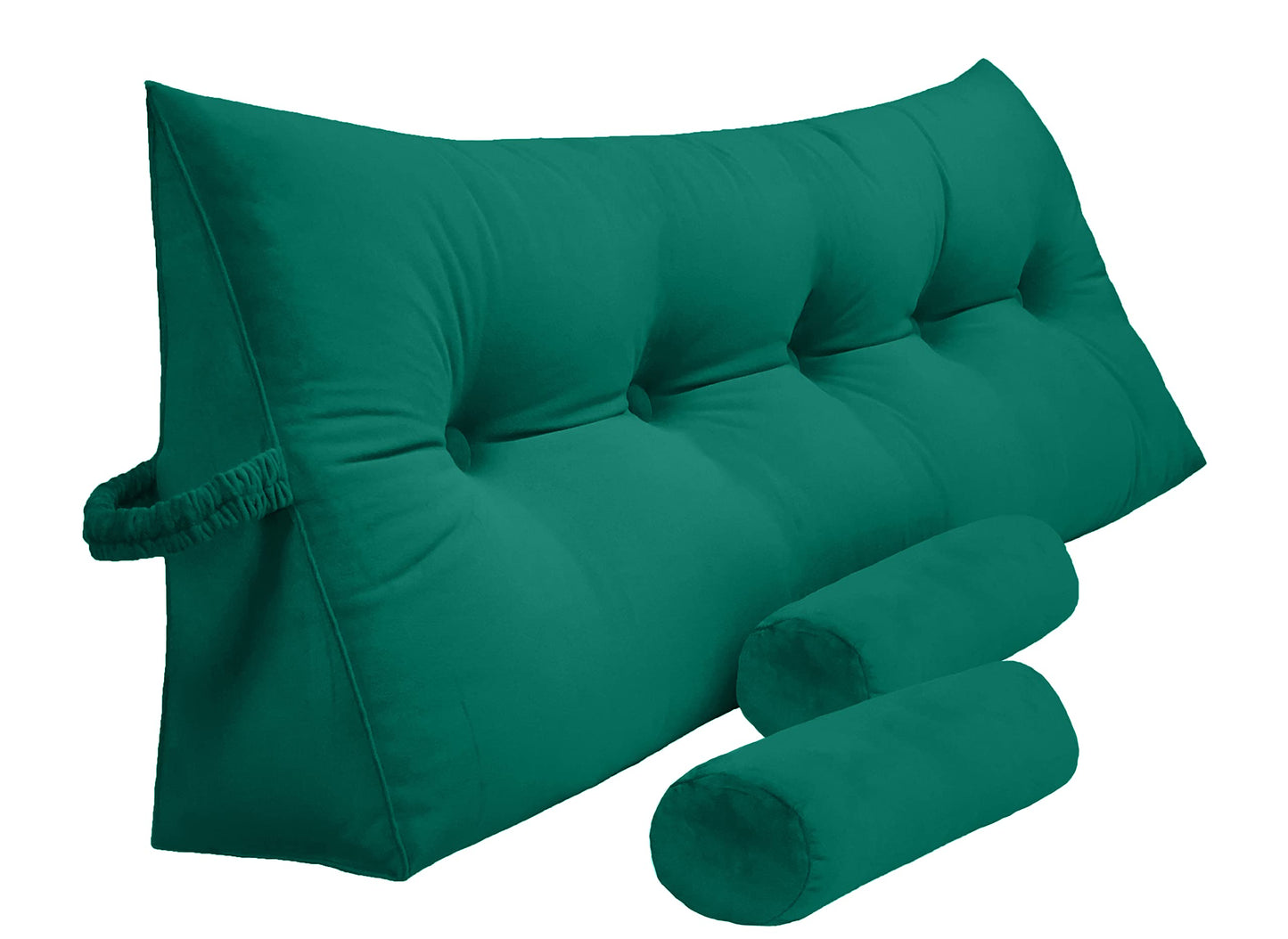 Kaymarli Queen Size Velvet Headboard Wedge Pillow Set with 2 Detachable Neck Rolls and Removable Washable Cover