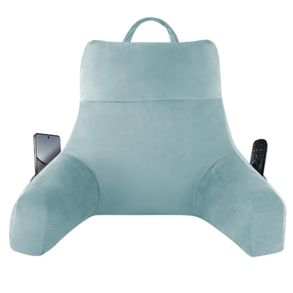 Kaymarli 18-Inch Shredded Memory Foam Reading Pillow with Arms, Velvet Bed Rest Back Support Pillow with Side Pocket