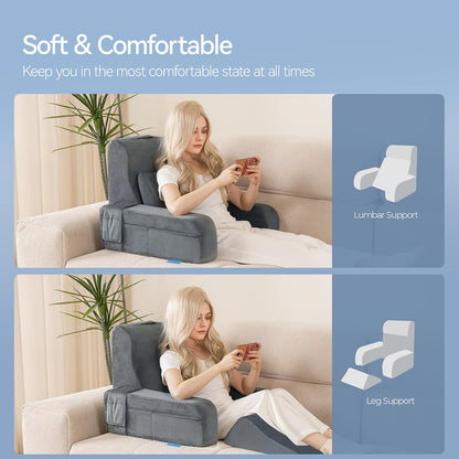 Kaymarli Adjustable Reading Pillow with Convertible Backrest, Memory Foam Bed Rest Pillow with Removable Arms and Side Pockets