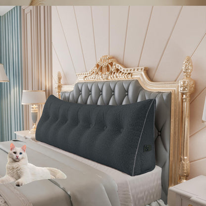 Kaymarli Queen Size Wedge Headboard Pillow with Side Pockets, Velvet Back Support Reading Pillow with Removable Washable Cover