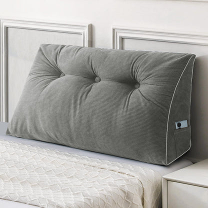 Kaymarli Queen Size Wedge Headboard Pillow Set with 2 Bolster Pillows, Velvet Back Support Reading Pillow with Removable Washable Cover