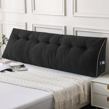 Kaymarli Queen Size Wedge Headboard Pillow Set with 2 Bolster Pillows, Velvet Back Support Reading Pillow with Removable Washable Cover