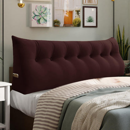 Kaymarli Queen Size Wedge Headboard Pillow with Side Pockets, Velvet Back Support Reading Pillow with Removable Washable Cover