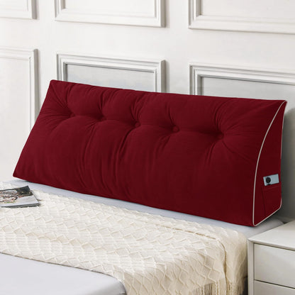 Kaymarli Queen Size Wedge Headboard Pillow Set with 2 Bolster Pillows, Velvet Back Support Reading Pillow with Removable Washable Cover