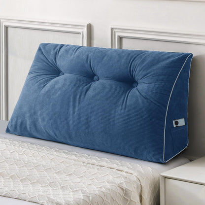 Kaymarli Queen Size Wedge Headboard Pillow Set with 2 Bolster Pillows, Velvet Back Support Reading Pillow with Removable Washable Cover