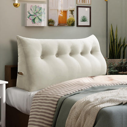 Kaymarli Queen Size Wedge Headboard Pillow with Side Pockets, Velvet Back Support Reading Pillow with Removable Washable Cover