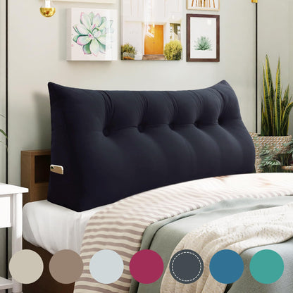Kaymarli Queen Size Wedge Headboard Pillow with Side Pockets, Velvet Back Support Reading Pillow with Removable Washable Cover