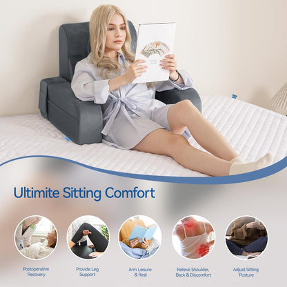 Kaymarli Adjustable Reading Pillow with Convertible Backrest, Memory Foam Bed Rest Pillow with Removable Arms and Side Pockets