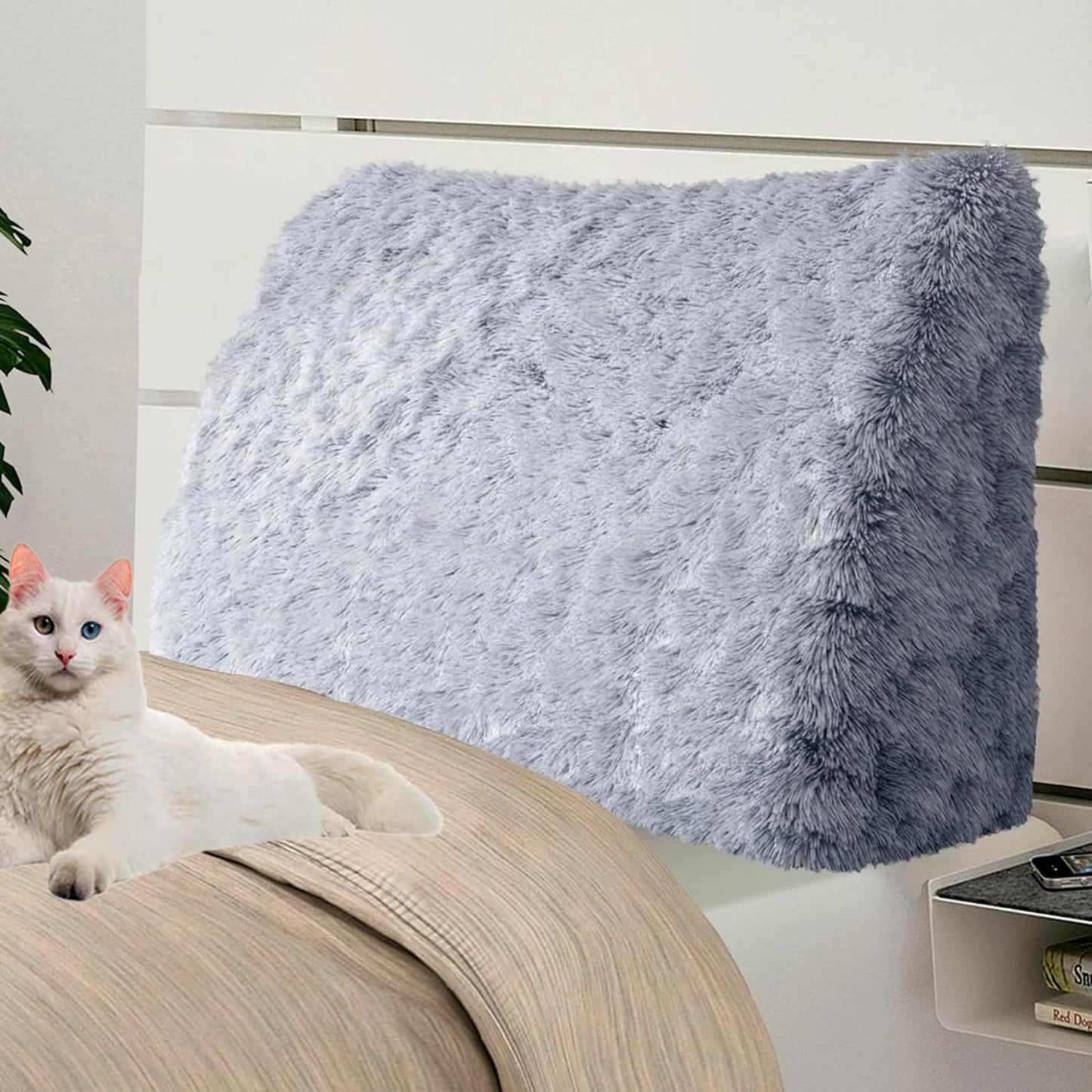 Kaymarli Queen Size Wedge Headboard Pillow with Side Pockets, Velvet Back Support Reading Pillow with Removable Washable Cover