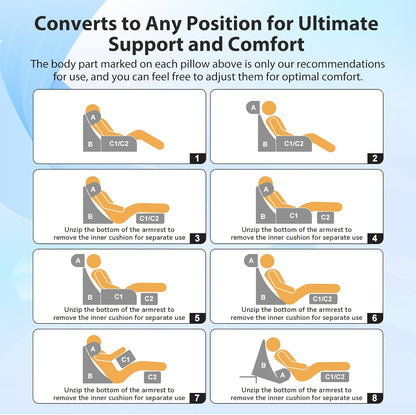 Kaymarli Medium Foam Reading Pillow with Detachable Arms and Headrest, Bed Rest Back Support Pillow with Side Pockets