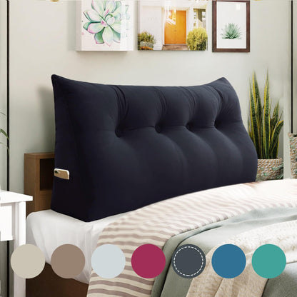 Kaymarli Queen Size Wedge Headboard Pillow with Side Pockets, Velvet Back Support Reading Pillow with Removable Washable Cover