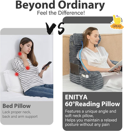 Kaymarli 60-Degree Wedge Reading Pillow with Faux Fur Cover, Side Pockets and Portable Handle, XL Bed Rest Back Support Pillow