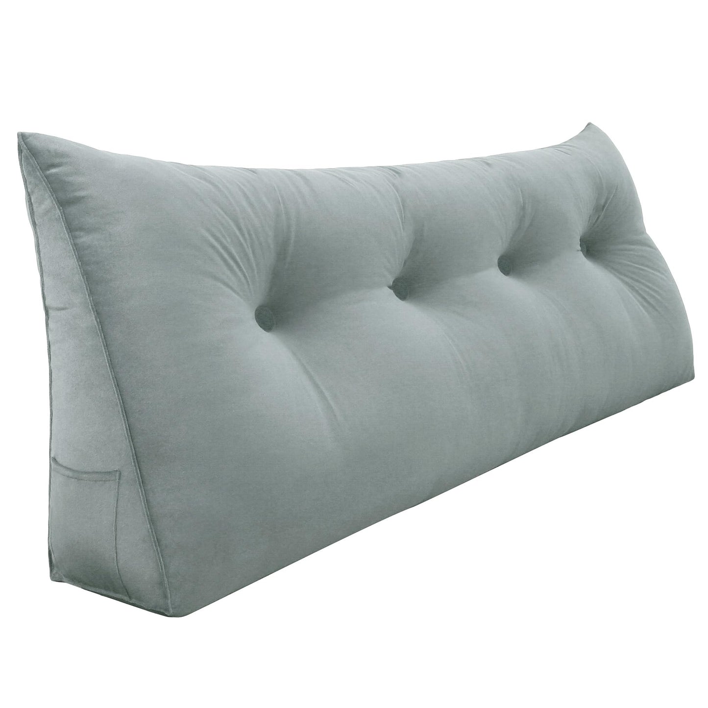 Kaymarli Queen Size Wedge Headboard Pillow with Side Pockets, Velvet Back Support Reading Pillow with Removable Washable Cover