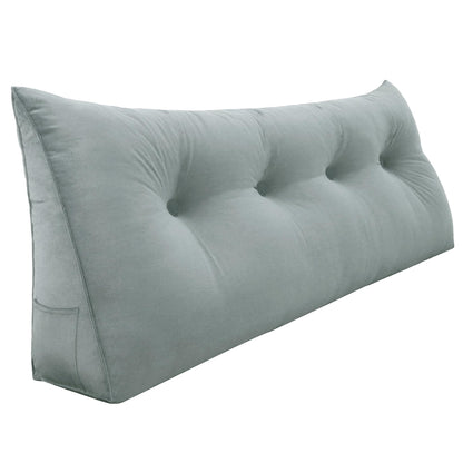 Kaymarli Queen Size Wedge Headboard Pillow with Side Pockets, Velvet Back Support Reading Pillow with Removable Washable Cover