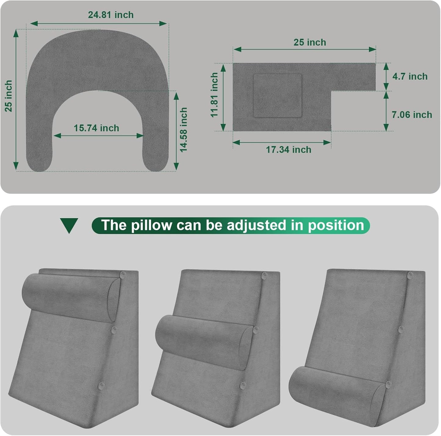 Kaymarli Adjustable 3-Piece Reading Wedge Pillow Set with Laptop Tray, Modular Bed Rest Support System with Side Pockets