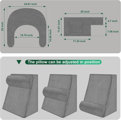Kaymarli Adjustable 3-Piece Reading Wedge Pillow Set with Laptop Tray, Modular Bed Rest Support System with Side Pockets
