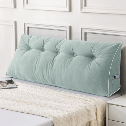 Kaymarli Queen Size Wedge Headboard Pillow Set with 2 Bolster Pillows, Velvet Back Support Reading Pillow with Removable Washable Cover