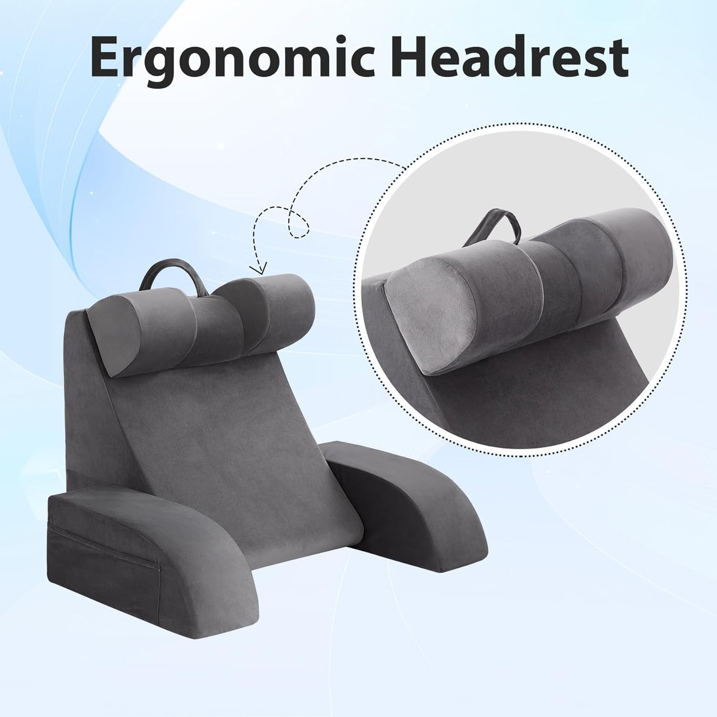 Kaymarli Medium Foam Reading Pillow with Detachable Arms and Headrest, Bed Rest Back Support Pillow with Side Pockets