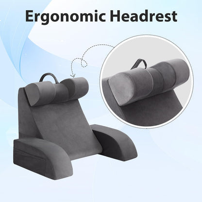 Kaymarli Medium Foam Reading Pillow with Detachable Arms and Headrest, Bed Rest Back Support Pillow with Side Pockets