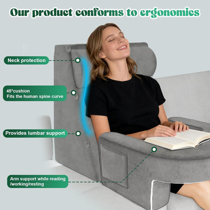 Kaymarli Adjustable 3-Piece Reading Wedge Pillow Set with Laptop Tray, Modular Bed Rest Support System with Side Pockets